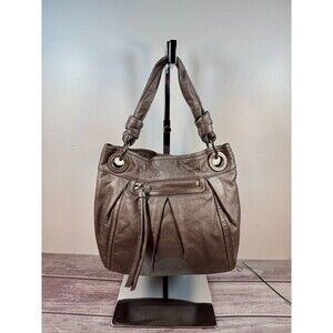 COACH Parker Hippie Gray Leather Shoulder Bag Purse F13416 Medium Pleated